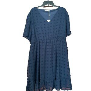 NWT Womens Size 20 Navy Chiffon Swiss Dot Dress Sheer Sleeve Cocktail